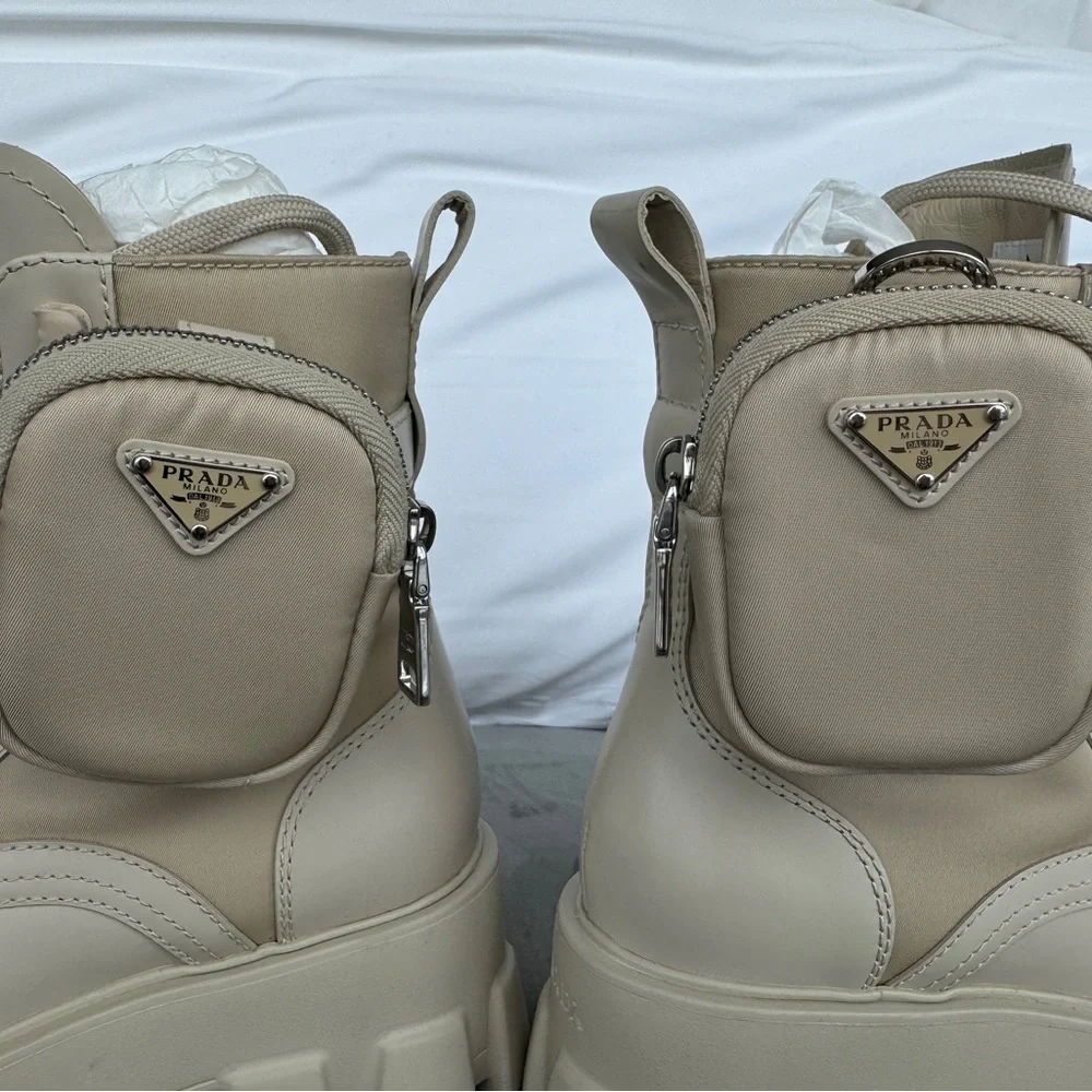 Prada Beige Monolith Combat Boots Leather & Re-Nylon With Pouch | Size 36 - Picture 6 of 10